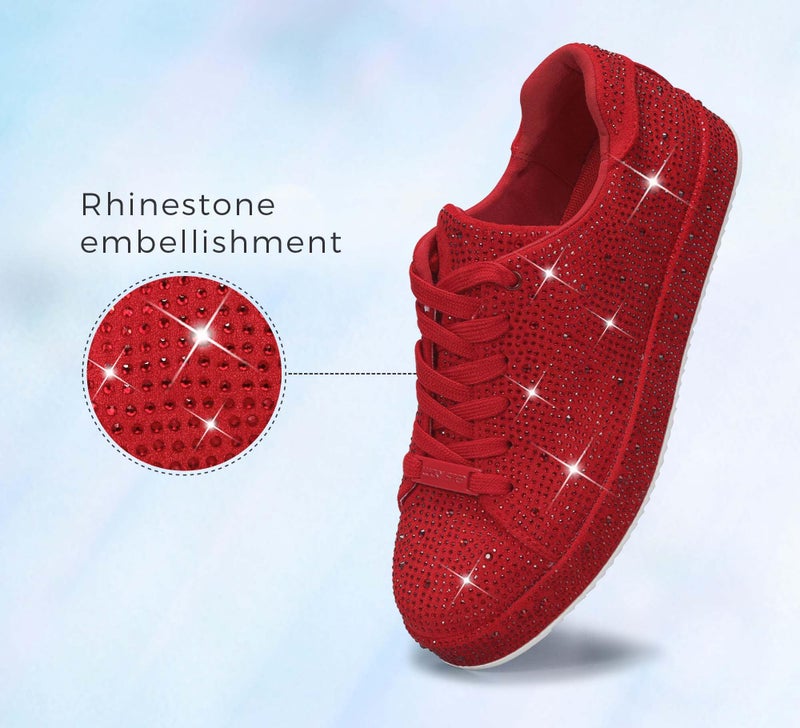 LUCKY STEP Rhinestone Fashion Sneakers | Sparkly Bling Wedding Bridal Shiny Shoes for Women(Red Rhinestone,9 B(M) US) - Image 4