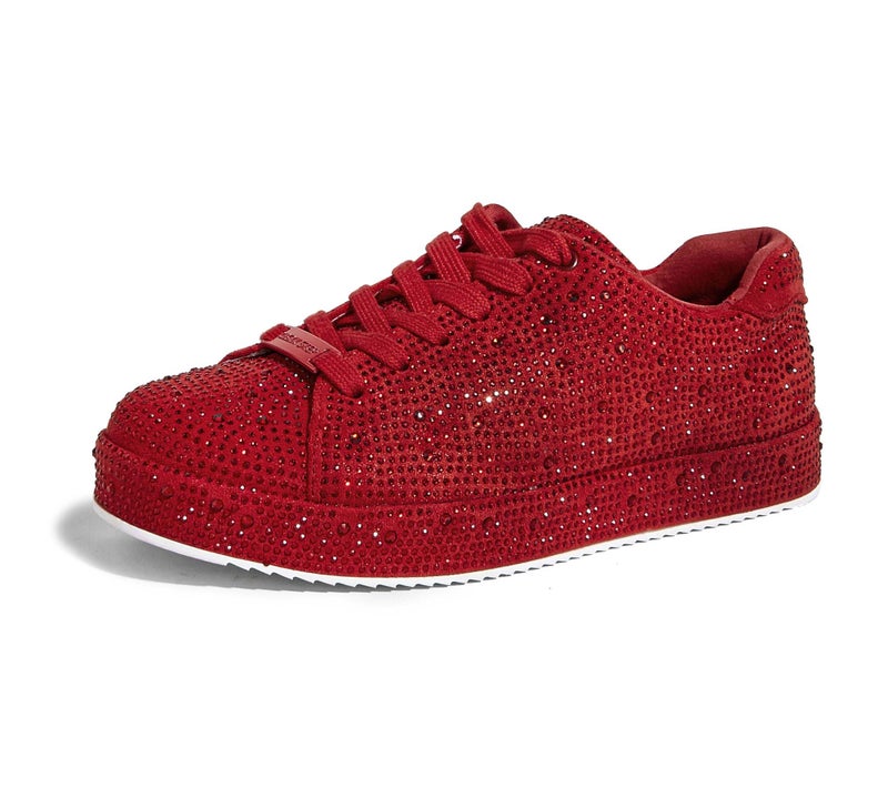 LUCKY STEP Rhinestone Fashion Sneakers | Sparkly Bling Wedding Bridal Shiny Shoes for Women(Red Rhinestone,9 B(M) US) - Image 1