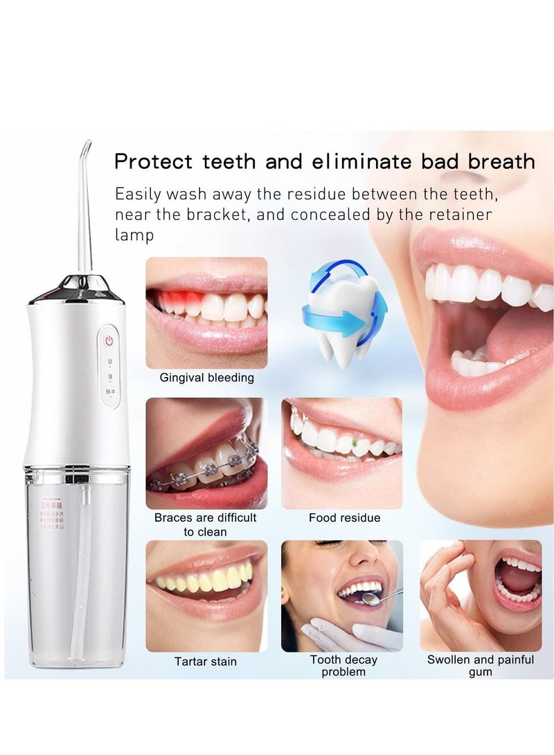 عام منظف الأسنان بالماء، جهاز محمول قابل لإعادة الشحن ومقاوم للماء، مع 4 فوهات، 3 وضعيات للتحكم في رش الماء، خزان قابل للإزالة، مناسب للرحلات العائلية (اللون: أبيض) - Image 5