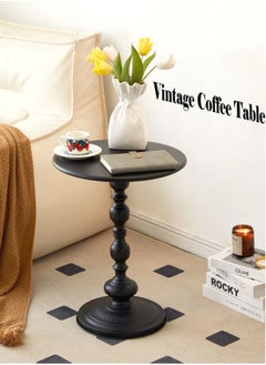 Old_Feller Vintage Sofa Side Table Living Room Coffee Table Household Roman Pillar End Table Round Table Black Metal 40x40x52cm  - Image 1