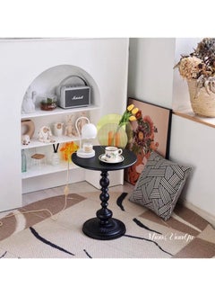 Old_Feller Vintage Sofa Side Table Living Room Coffee Table Household Roman Pillar End Table Round Table Black Metal 40x40x52cm  - Image 4