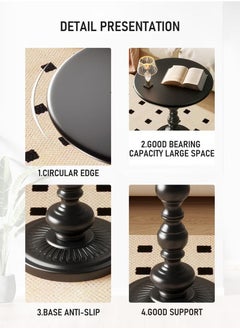Old_Feller Vintage Sofa Side Table Living Room Coffee Table Household Roman Pillar End Table Round Table Black Metal 40x40x52cm  - Image 2