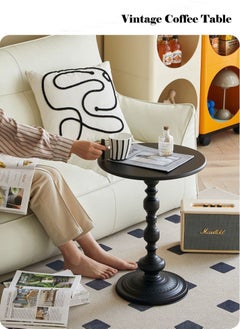 Old_Feller Vintage Sofa Side Table Living Room Coffee Table Household Roman Pillar End Table Round Table Black Metal 40x40x52cm  - Image 5