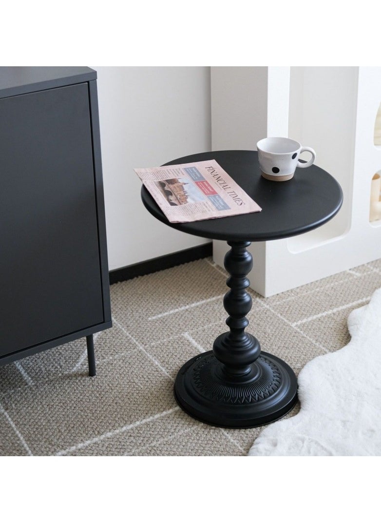 Old_Feller - Vintage Sofa Side Table Living Room Coffee Table Household Roman Pillar End Table Round Table Black Metal 40x40x52cm - Image 1