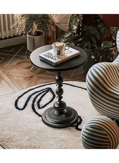Old_Feller Vintage Sofa Side Table Living Room Coffee Table Household Roman Pillar End Table Round Table Black Metal 40x40x52cm  - Image 3