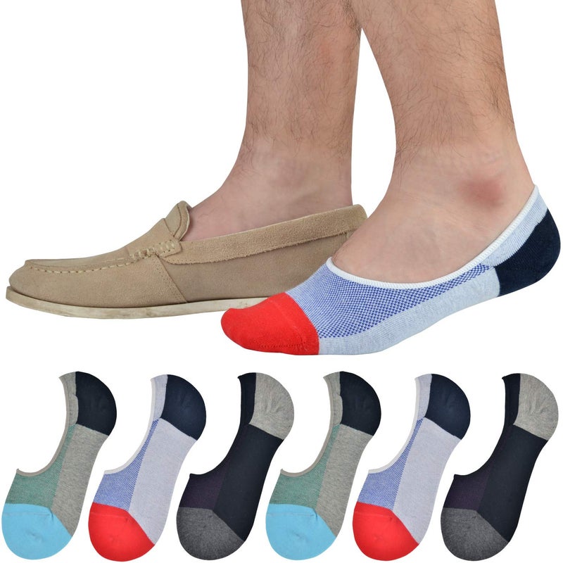 JORMATT 6 Pairs Mens Women Genuine No Show Socks Boys Sneaker Shoes Mesh Knit Low Cut Athletic Cotton Socks Non Slip, Men Shoe size 13-15