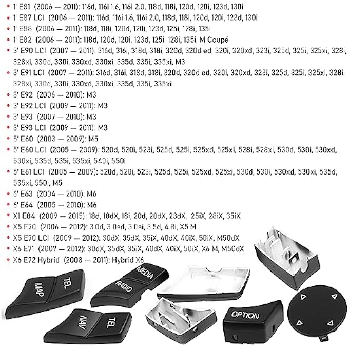 Jaronx Compatible With Bmw Idrive Buttons For Bmw Idrive Controller Knob Multimedia Button Replacment For 1 E81 E82 E883 E90 E92 E935 E60 E616 E63 E64X1 E84X5 E70X6 E71 8Pcs Set - Image 4