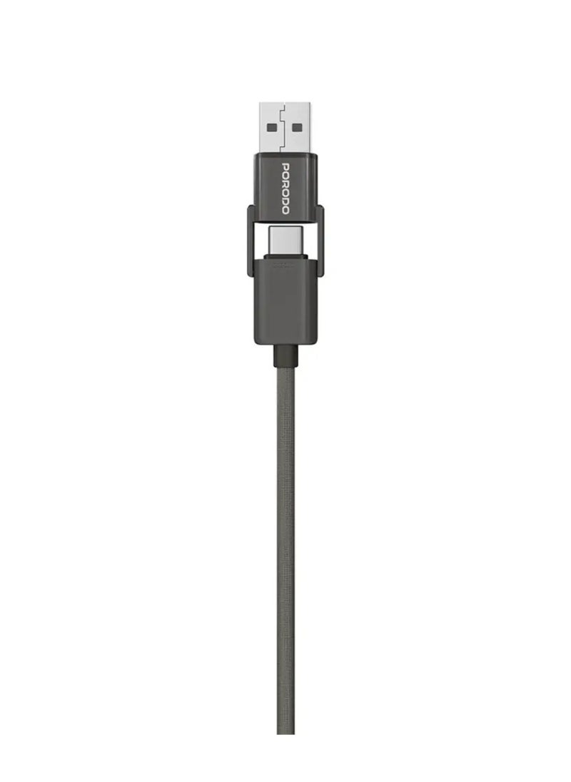 porodo 4-in-1 Braided High-Speed Charging Cable with USB-C & USB-A Inputs, Lightning & Type-C Outputs, 240W USB-C to USB-C Output, Universal Compatibility - Black  - Image 3