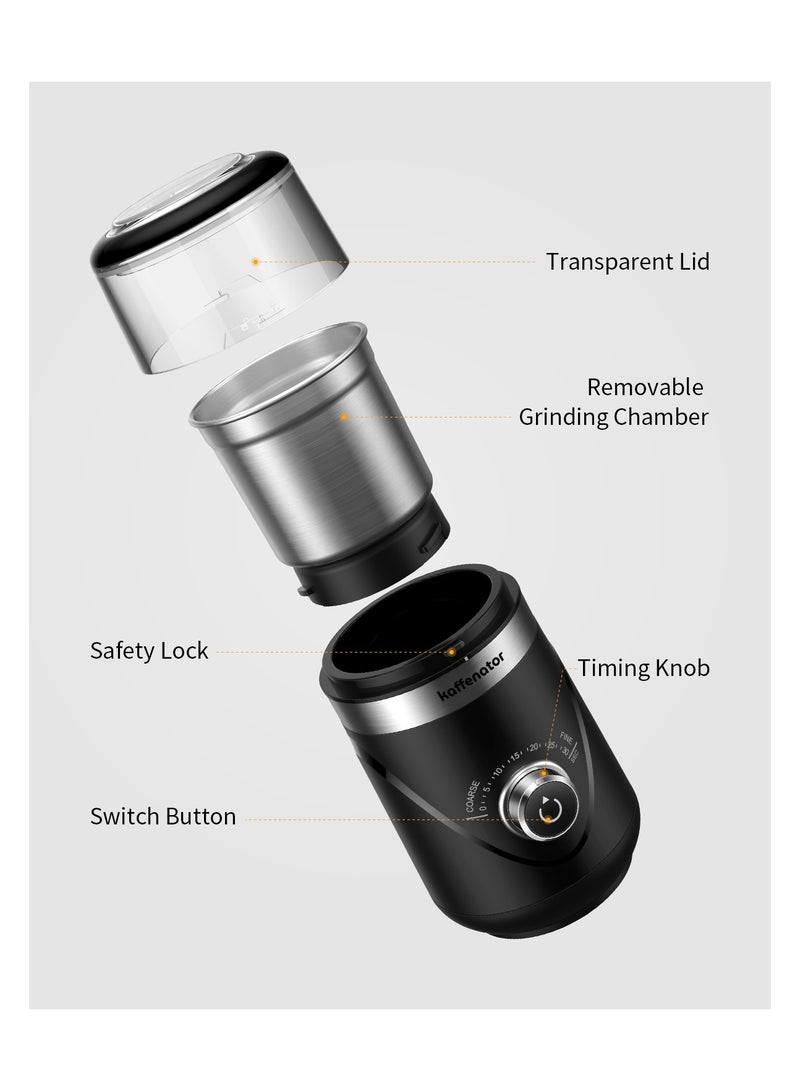 kaffenator Adjustable Coffee Grinder Electric, Spice Grinder, Coffee Bean Grinder, Espresso Grinder with 1 Removable Stainless Steel Bowl, Black… - Image 2