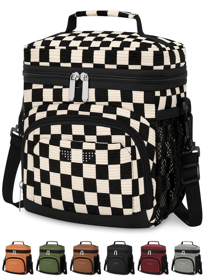 Vankor Insulated Lunch Bag for Men Women, Reusable Lunch Box Leakproof Cooler Lunch Tote Bag with Adjustable Shoulder Strap for Work Office Picnic Beach Travel, Corduroy Black White Checkered - Image 1