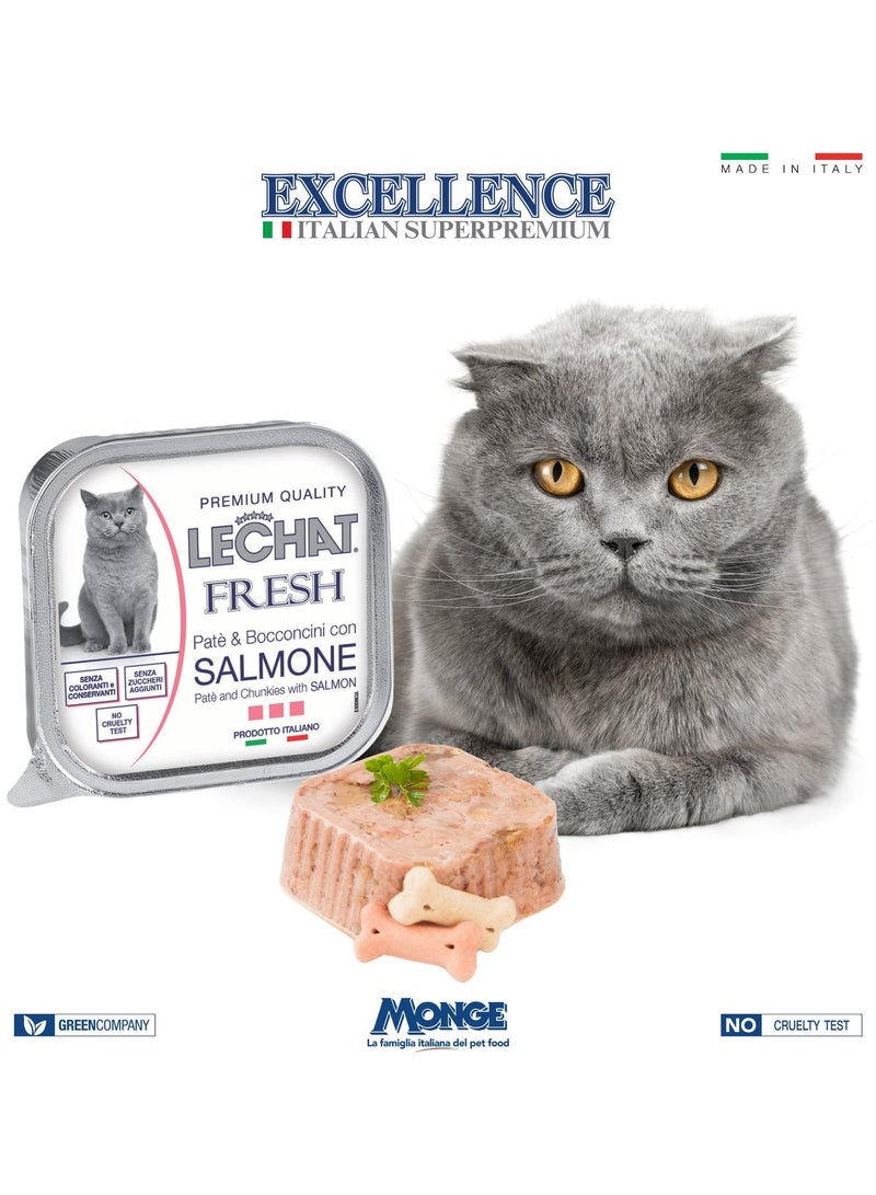 Monge Lechat Fresh by Monge | Cat Wet Food with Salmon | Super Premium Complete Wet Cat Food | Patè & Chunkies in Alutray  - Pack of 32x100g - Image 3