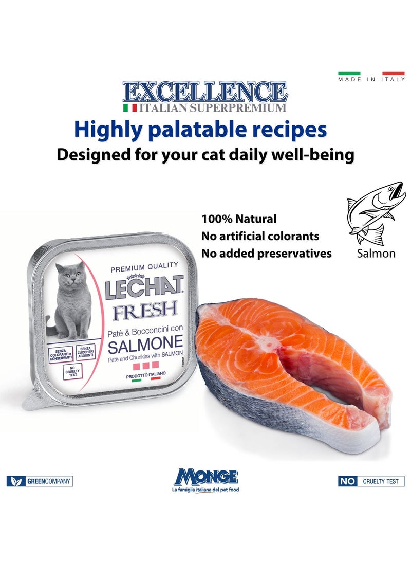 Monge Lechat Fresh by Monge | Cat Wet Food with Salmon | Super Premium Complete Wet Cat Food | Patè & Chunkies in Alutray  - Pack of 32x100g - Image 4