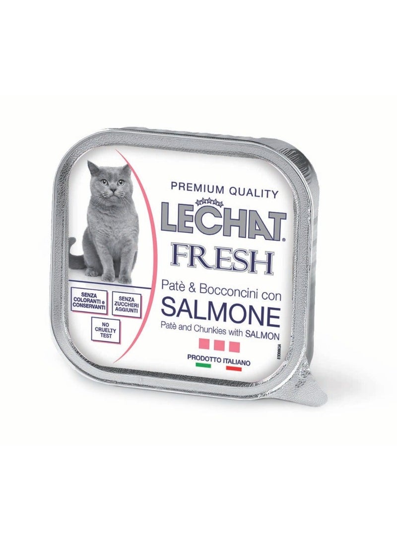 Monge Lechat Fresh by Monge | Cat Wet Food with Salmon | Super Premium Complete Wet Cat Food | Patè & Chunkies in Alutray  - Pack of 32x100g - Image 2