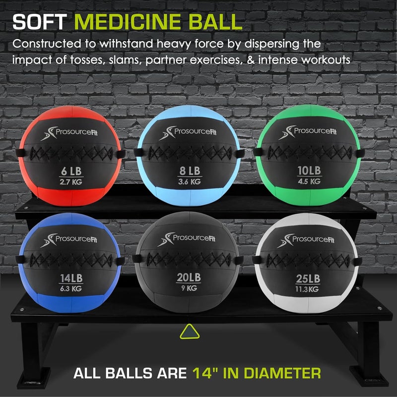 ProSourceFit ProSource Soft Medicine Balls for CrossFit Wall Ball and Full Body Dynamic Exercises, Color-Coded Weights: 6, 8, 10, 14, 20, 25 lb. - Image 2