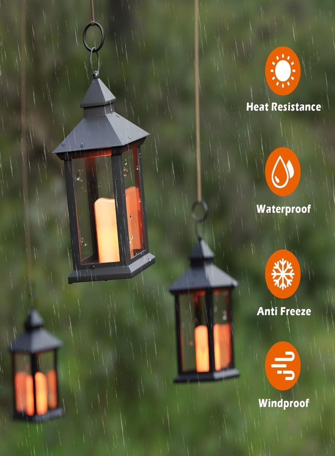 AFINETH 14" Lanterns Decorative Indoor, Black Lantern Decor with Timer Flameless Candle, Vintage Farmhouse Outdoor Lanterns, Waterproof Hanging Lantern for Patio, Porch, Entryway, Centerpieces - Image 4