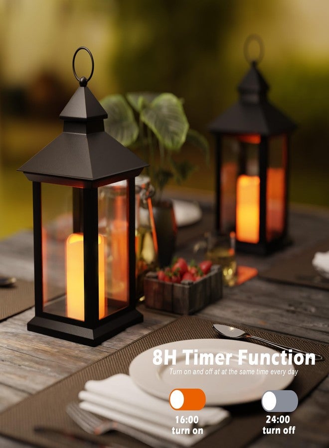 AFINETH 14" Lanterns Decorative Indoor, Black Lantern Decor with Timer Flameless Candle, Vintage Farmhouse Outdoor Lanterns, Waterproof Hanging Lantern for Patio, Porch, Entryway, Centerpieces - Image 3