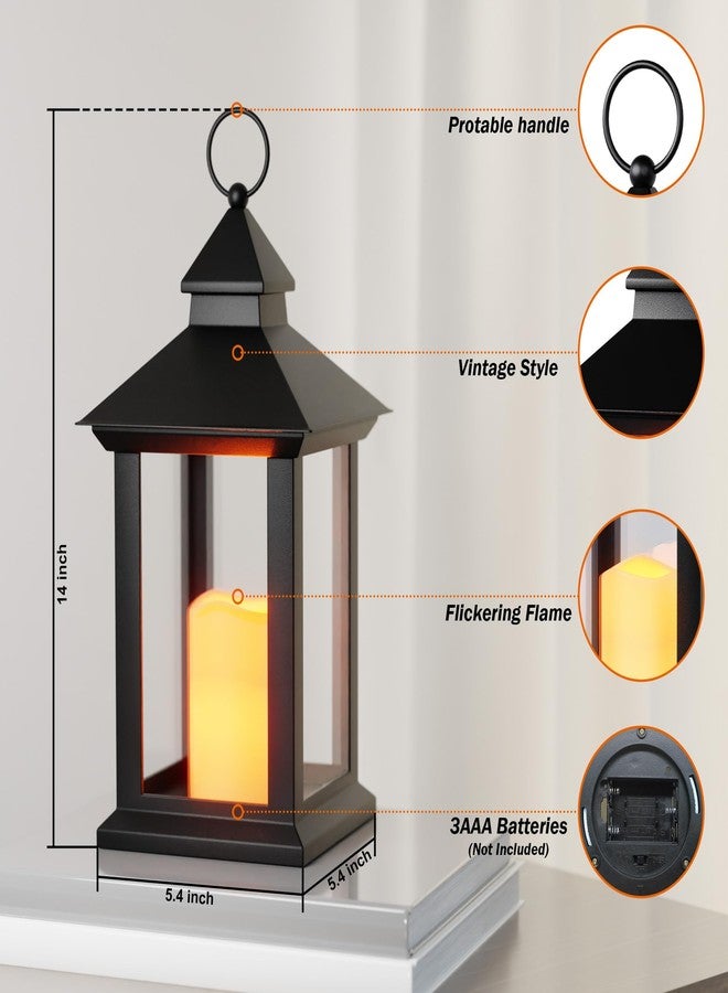 AFINETH 14" Lanterns Decorative Indoor, Black Lantern Decor with Timer Flameless Candle, Vintage Farmhouse Outdoor Lanterns, Waterproof Hanging Lantern for Patio, Porch, Entryway, Centerpieces - Image 2