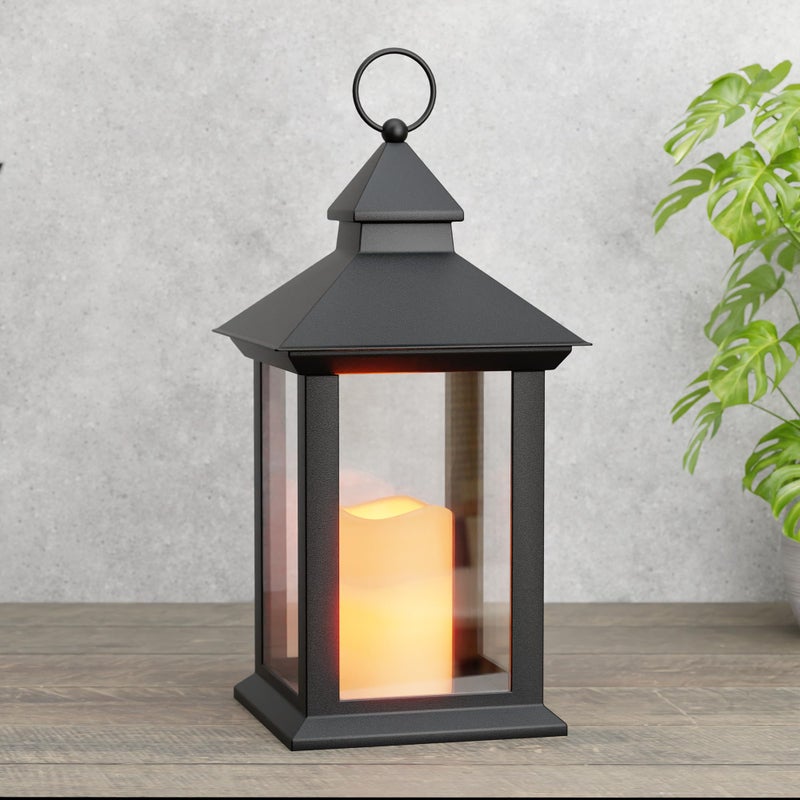 AFINETH 14" Lanterns Decorative Indoor, Black Lantern Decor with Timer Flameless Candle, Vintage Farmhouse Outdoor Lanterns, Waterproof Hanging Lantern for Patio, Porch, Entryway, Centerpieces - Image 1