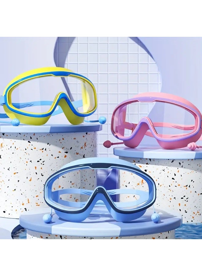 سينت هاوس 3 قطع من نظارات السباحة للأطفال (اللون: أزرق + وردي + أصفر)، تتضمن حافظة للنظارات - Image 1