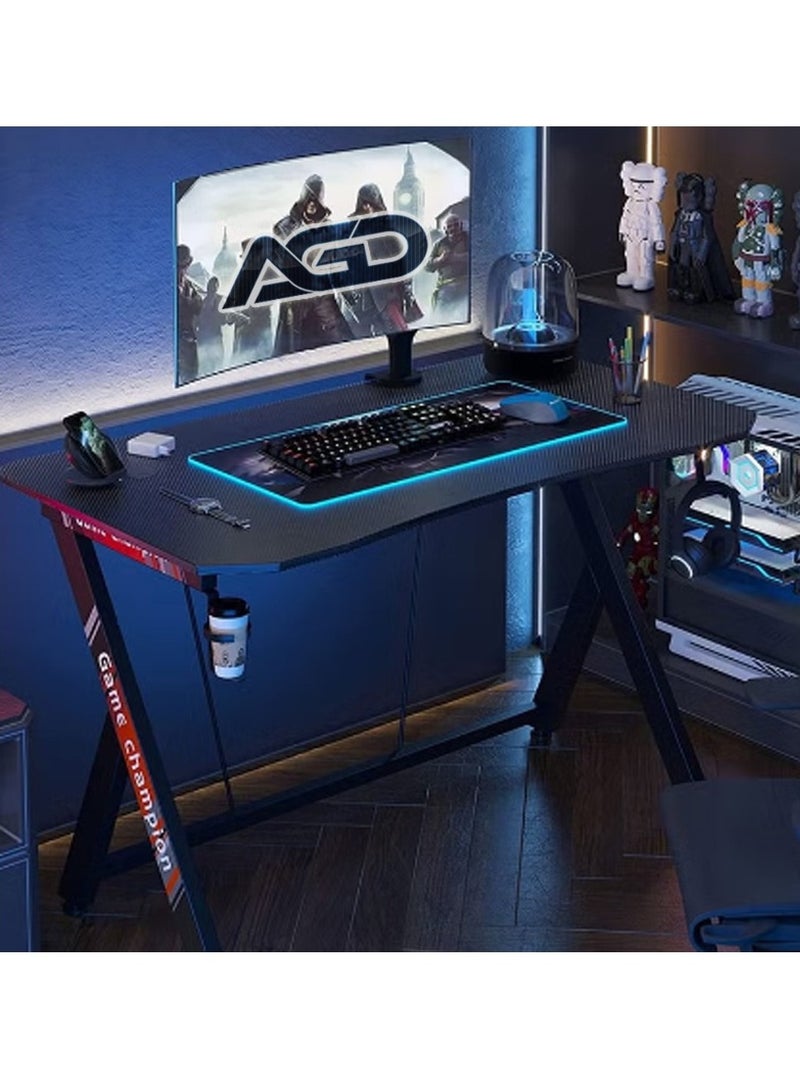 AGD Gaming Desk  Y Shaped Computer Desk Pc Workstation Home Office Desk with Carbon Fiber Surface Cup Holder and Headphone Hook  - Image 2