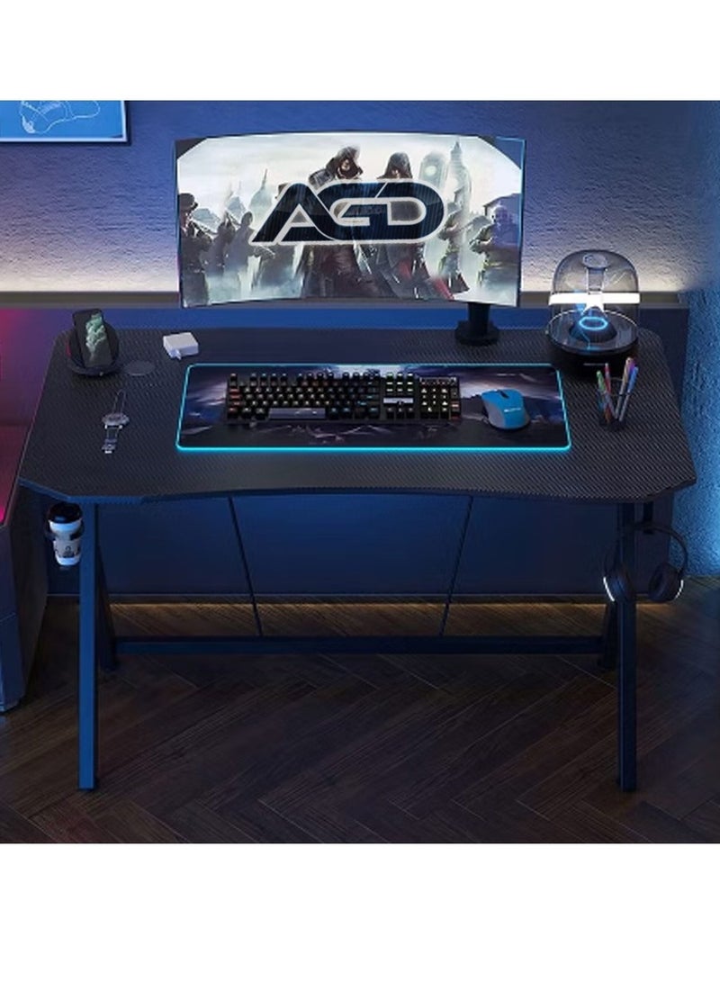 AGD Gaming Desk  Y Shaped Computer Desk Pc Workstation Home Office Desk with Carbon Fiber Surface Cup Holder and Headphone Hook  - Image 4