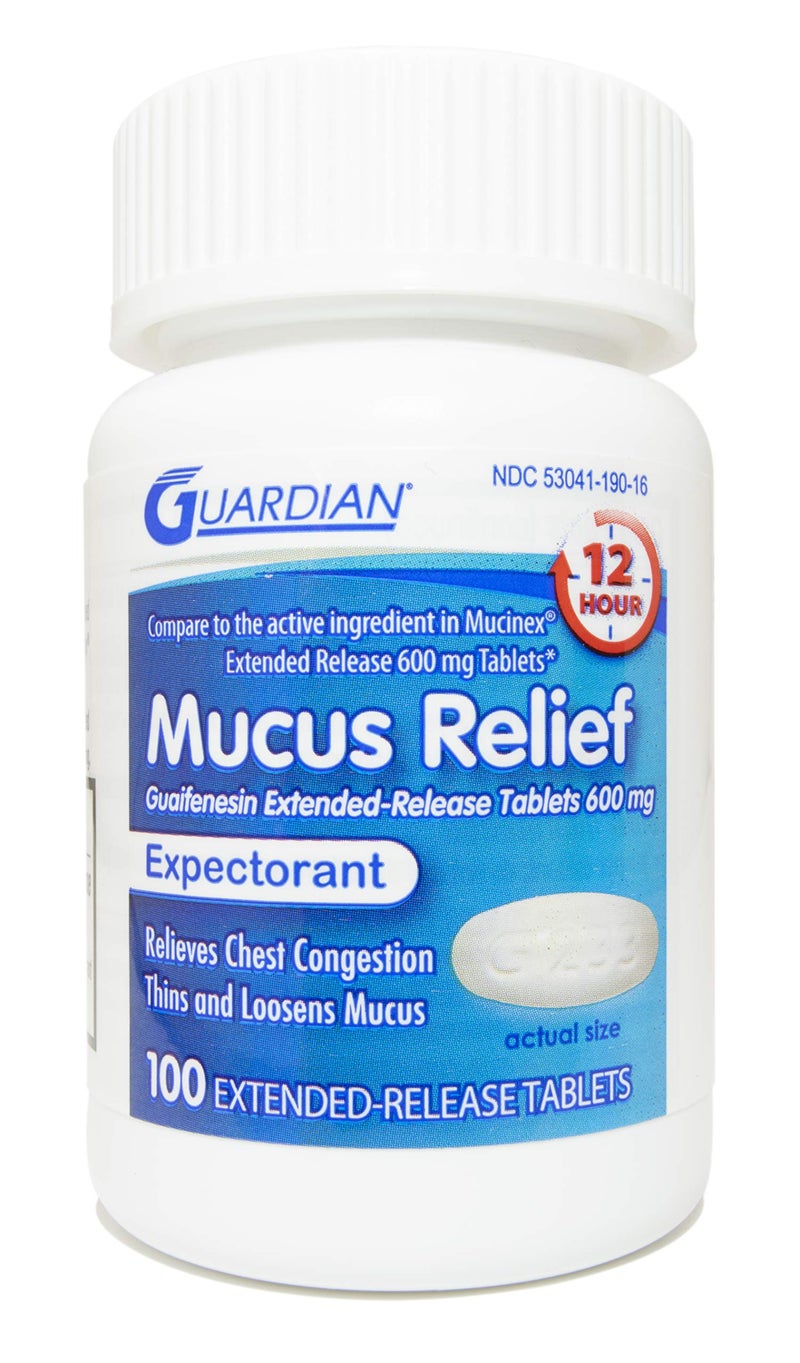 Guardian Mucus Relief, 600mg Guaifenesin 12 Hour Extended Release, Chest Congestion Expectorant (100 Count Bottle) - Image 1