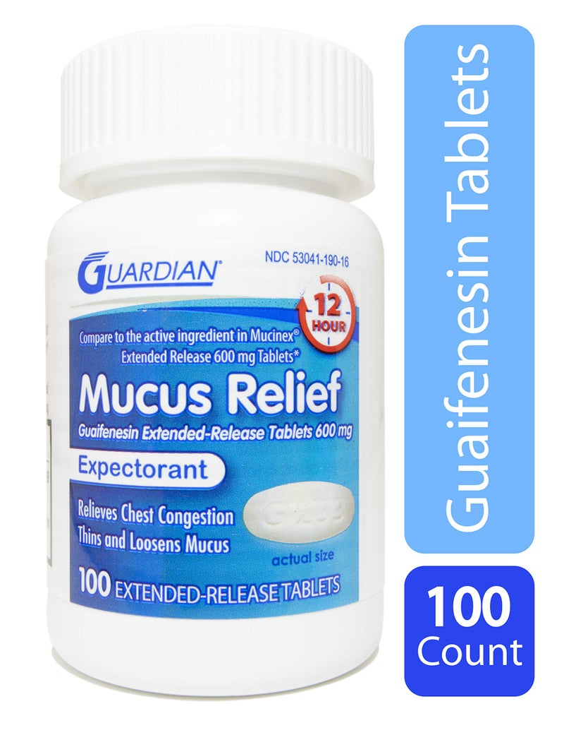 Guardian Mucus Relief, 600mg Guaifenesin 12 Hour Extended Release, Chest Congestion Expectorant (100 Count Bottle) - Image 4