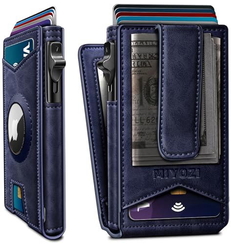 miyozi Airtag Wallet for Men Money Clip 9Card PopUp Credit Card Holder with ID Window RFID Blocking Metal Case Magnetic Closure Front Pocket Wallet Gift Box - Image 1