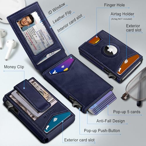 miyozi Airtag Wallet for Men Money Clip 9Card PopUp Credit Card Holder with ID Window RFID Blocking Metal Case Magnetic Closure Front Pocket Wallet Gift Box - Image 3