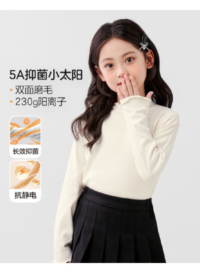 Zuoxi Girls' Long Sleeve Base Layer T-shirt, School Uniform Essential, Semi-turtleneck Top, Kids' Spring/autumn Clothing For Bigger Children - Image 1