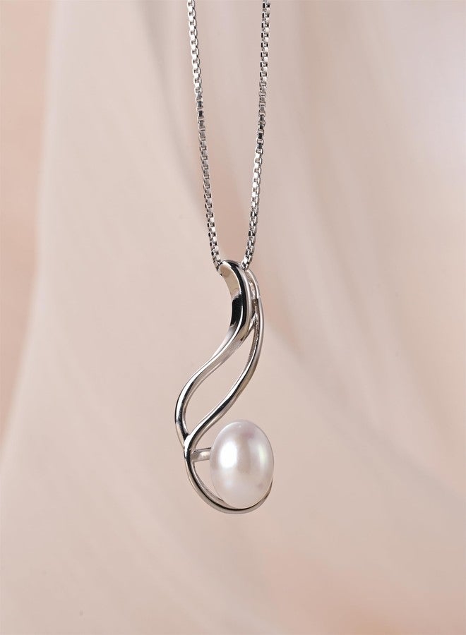 هينجشينج طقم مجوهرات لؤلؤ هينغشنغ للنساء، قلادة من الفضة الإسترليني عيار 927، وقلادة لؤلؤ، وأقراط لؤلؤ، طقم مجوهرات لؤلؤ المياه العذبة المتدلي، هدية مثالية لحفلات الزفاف والمناسبات الرسمية. - Image 5