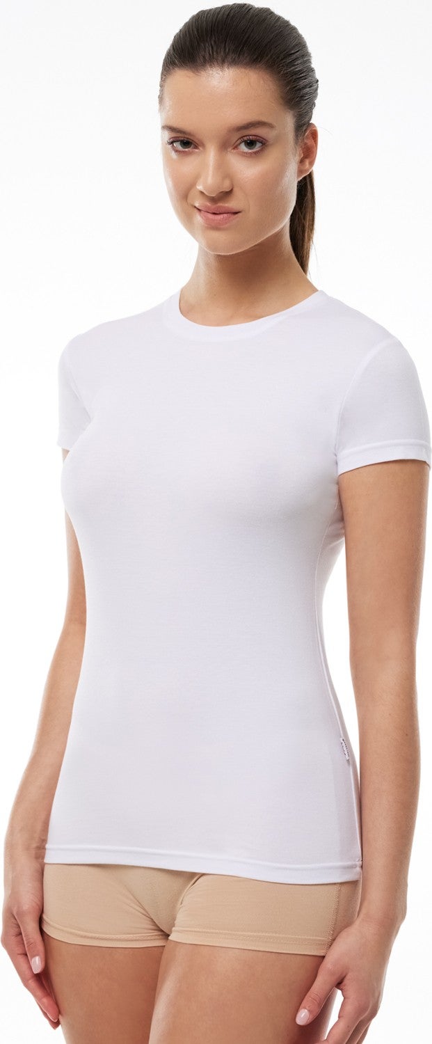 Malabadi Women's White Round Neck Short Sleeve Modal Bodysuit 191  - Image 1