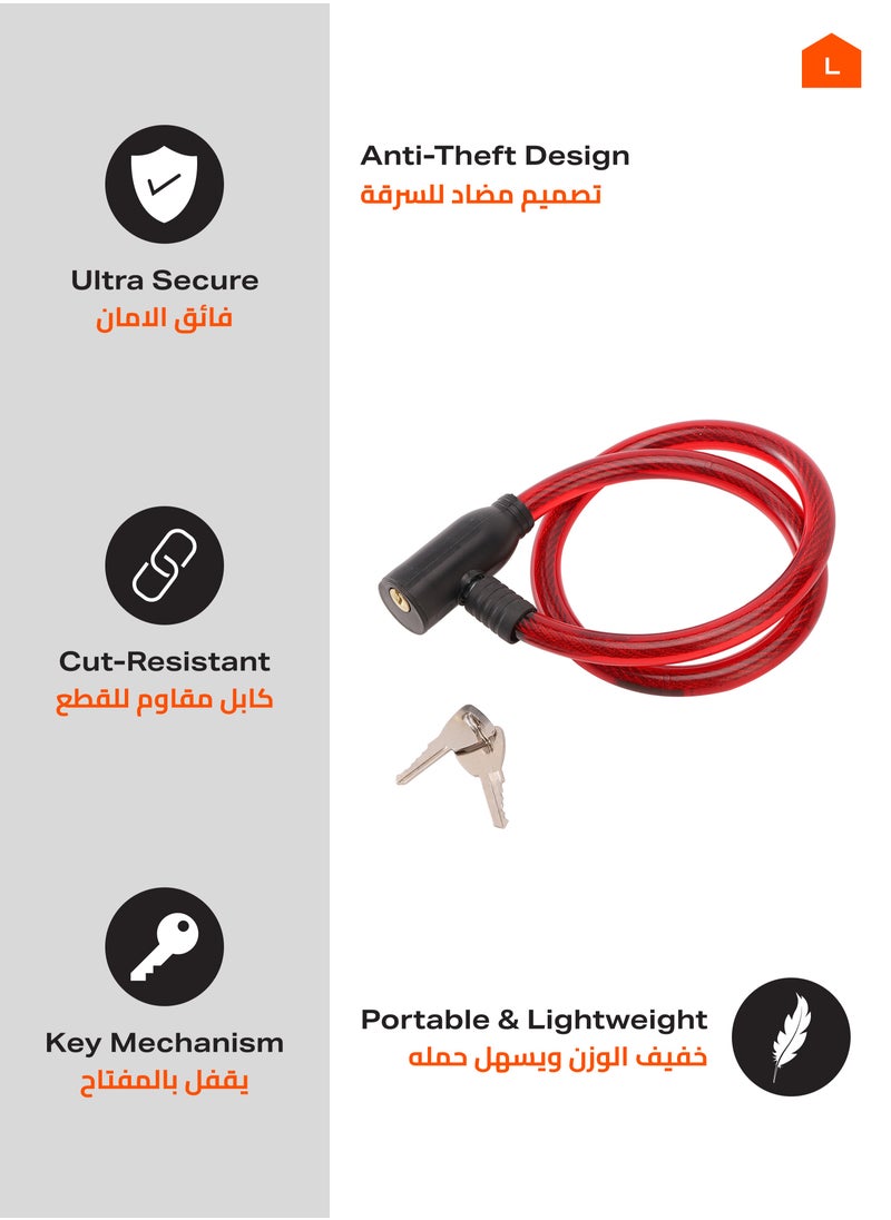 LAWAZIM Bicycle Lock - 12x65cm – Durable Anti-Theft Cable Lock with 2 Keys, Assorted Colors Sent Randomly (Color Not Selectable) – Ideal for Bicycles, Scooters, Gates, and Outdoor Equipment  - Image 2