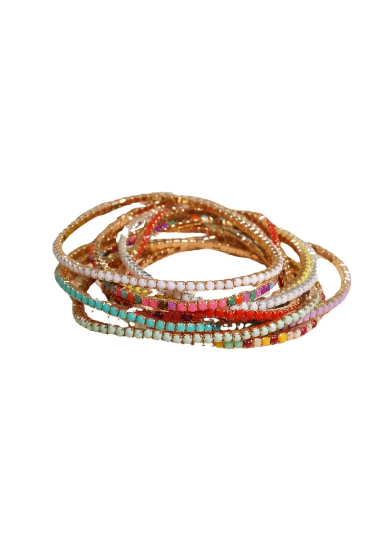 Rainbow Rhinestone Golden Tennis Bracelet (Set of 10)