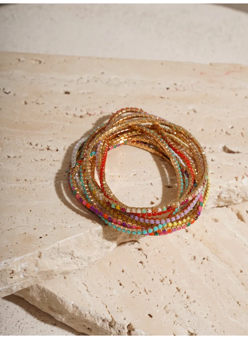 Sosha Elegance  Rainbow Rhinestone Golden Tennis Bracelet (Set of 10) for Women | Best Price UAE
