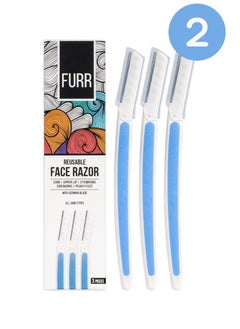 Furr Furr Face Razor for Women, German Blades, Removes hair from chin, upper lip, eyebrows and sideburns, reusable for all skin types, 3 Razors – Pack of 2  - Image 1