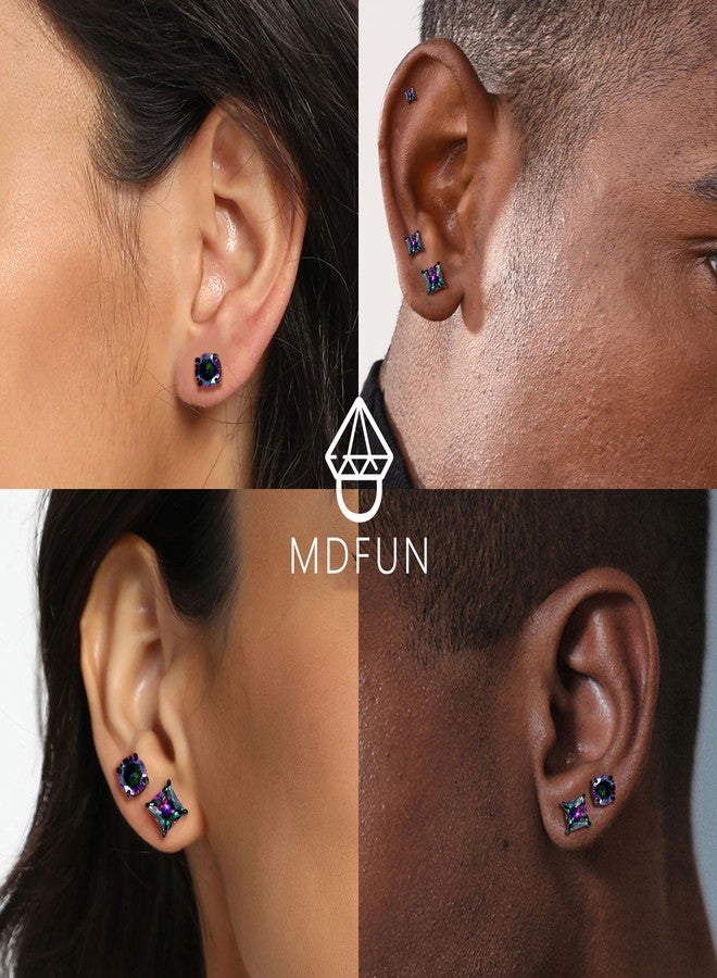أم دي فون مجموعة أقراط MDFUN مكونة من 6 أزواج، مرصعة بالزركونيا المكعبة بأحجام 3 مم/5 مم/7 مم، بتصميم برنسيس ودائري، مصنوعة من الفولاذ المقاوم للصدأ الجراحي 316L المضاد للحساسية، مناسبة للنساء والرجال. - Image 2