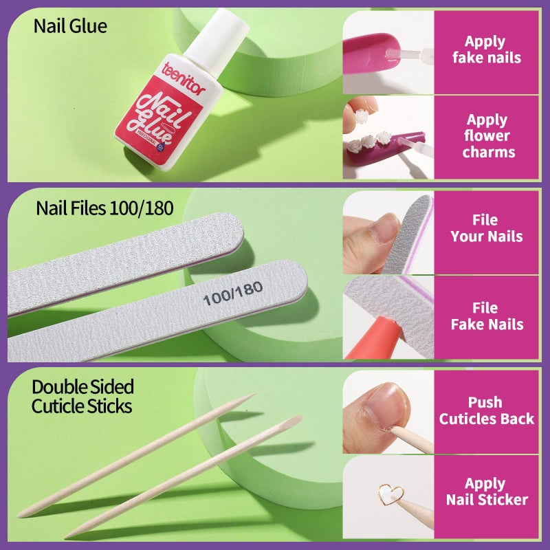 Teenitor Long Fake Nails Kit - 10 Colors Matte & Glossy, 4 Glitter Press On Nails - Image 5