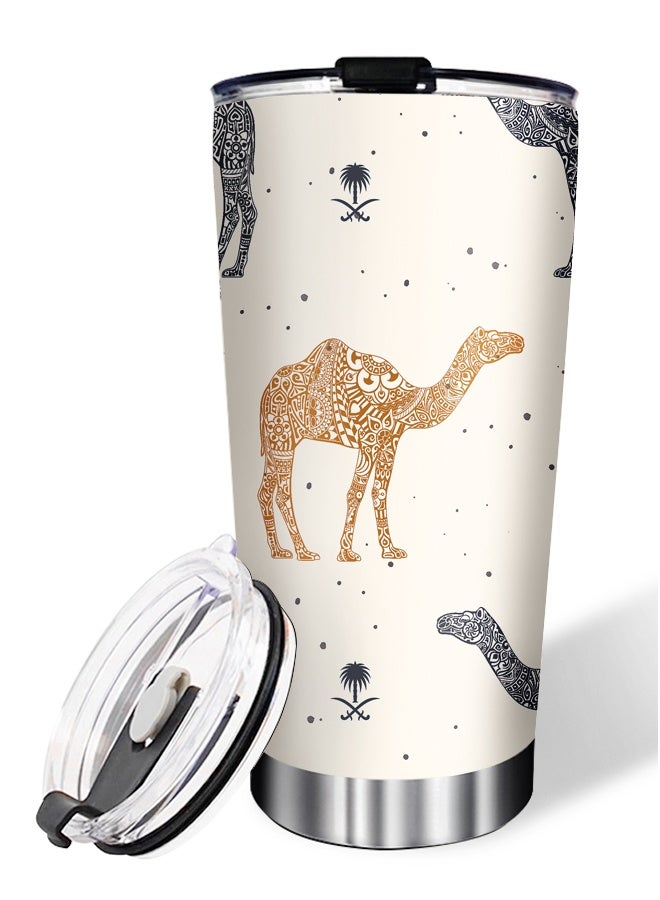 Aijmil Travel coffee cup Saudi Arabian coffee cup Arabic traditional design camel coffee cup 600ml insulated coffee cup portable stainless steel light absorber and cup brush car water cup suitable as a gift  - Image 1