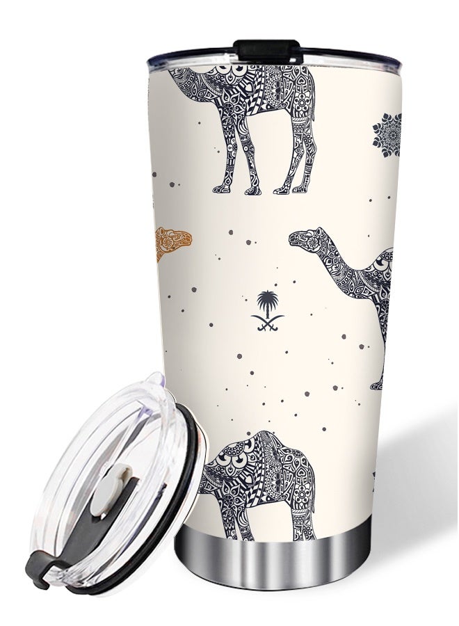 Aijmil Travel coffee cup Saudi Arabian coffee cup Arabic traditional design camel coffee cup 600ml insulated coffee cup portable stainless steel light absorber and cup brush car water cup suitable as a gift  - Image 3