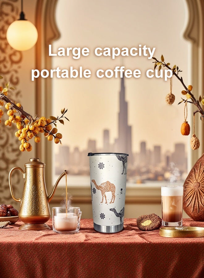 Aijmil Travel coffee cup Saudi Arabian coffee cup Arabic traditional design camel coffee cup 600ml insulated coffee cup portable stainless steel light absorber and cup brush car water cup suitable as a gift  - Image 4