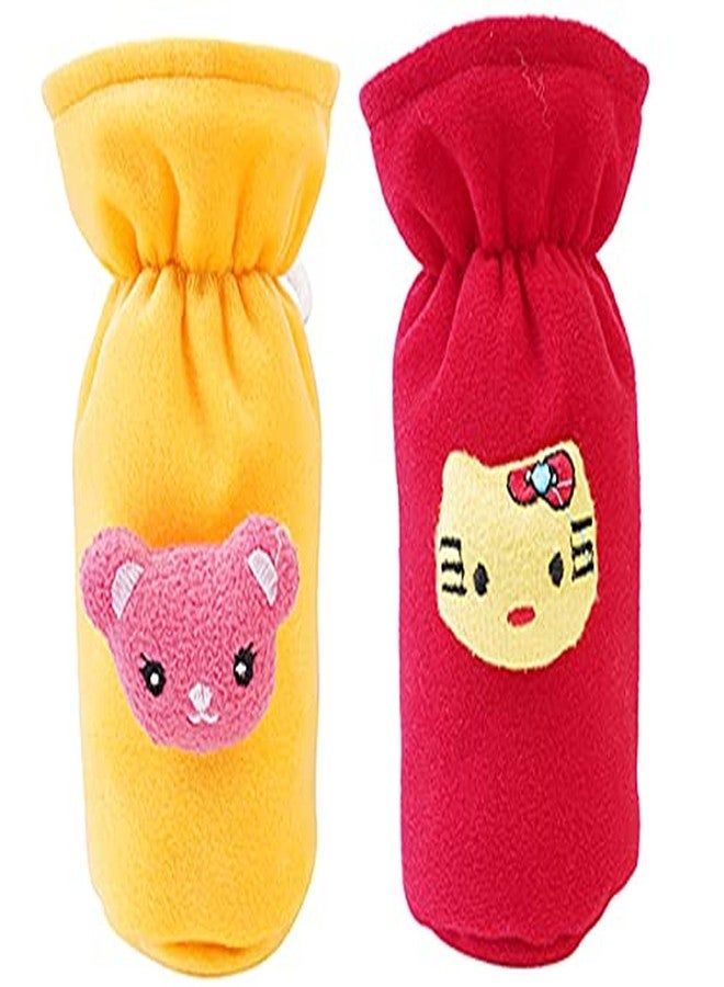 MW PRINTS Soft Plush Stretchable Baby Feeding Bottle Cover with Easy to Hold Strap |Suitable for 60ml-140ml Baby Feeding Bottle Cover Pack of 2 (Yellow & Red) - Image 1