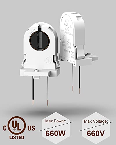 JACKYLED 20-Pack JACKYLED Screw Type T8 Lamp Holder with Wires UL Non-shunted Tombstone Light Socket for LED Fluorescent Tube Replacements - Image 2