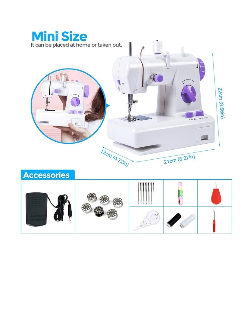 Sewing Machines, Mini White Purple Sewing Machine With Extension Table Portable Adjustable 2-Speed Mending Machine With Foot Pedal -1.7 - Image 2