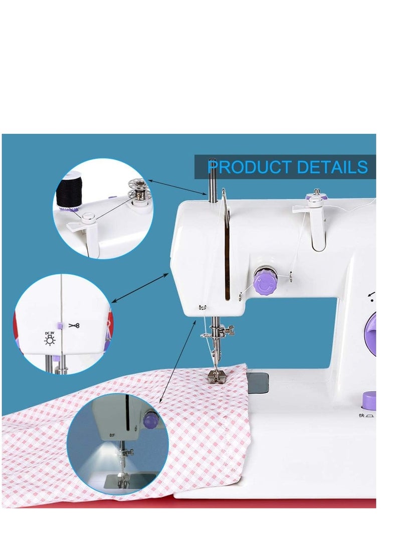 Sewing Machines, Mini White Purple Sewing Machine With Extension Table Portable Adjustable 2-Speed Mending Machine With Foot Pedal -1.7 - Image 3