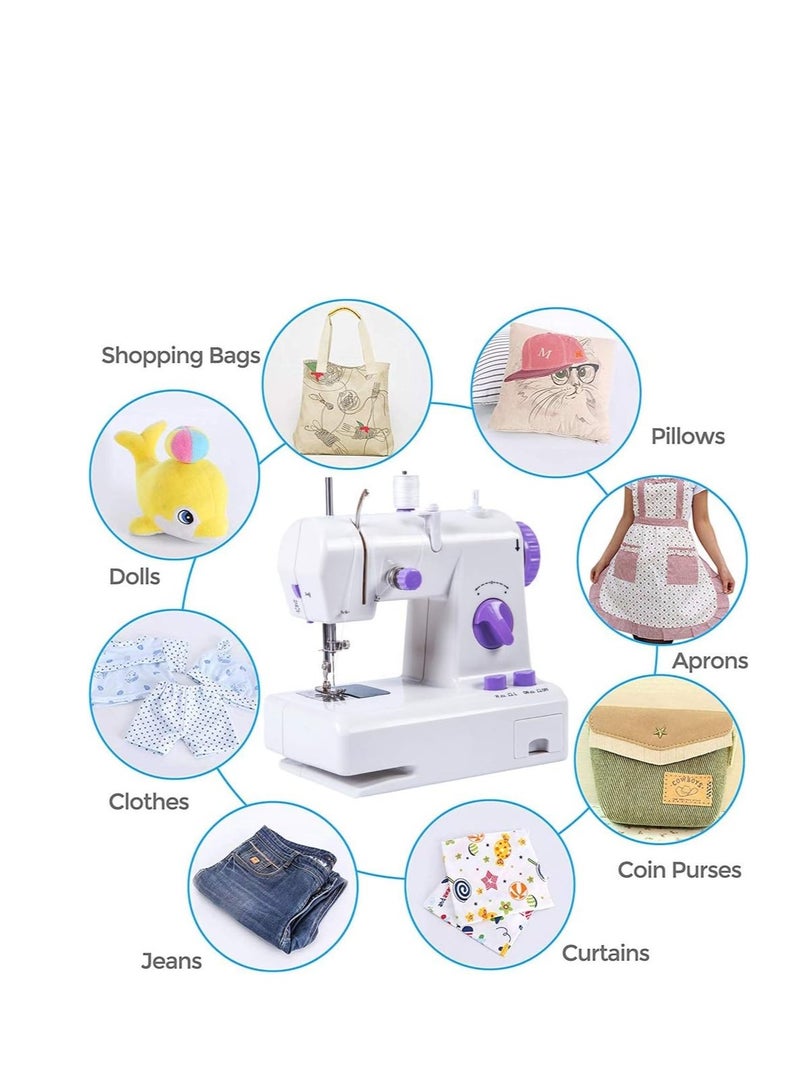 Sewing Machines, Mini White Purple Sewing Machine With Extension Table Portable Adjustable 2-Speed Mending Machine With Foot Pedal -1.7 - Image 4