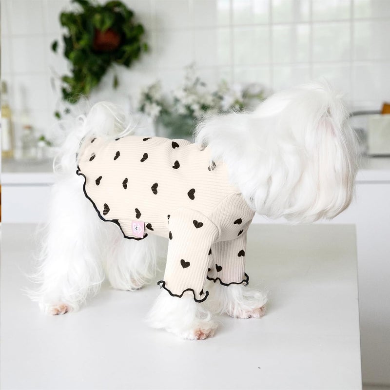 Yaopelky Pet Clothes for Small Dogs Cat Summer Fall Heart Print Shirt Stretchable Ruffle Long Sleeve Outfits for Chihuahua Schnauzer Shih Tzu Yorkie (Coffee, X-Small) - Image 4