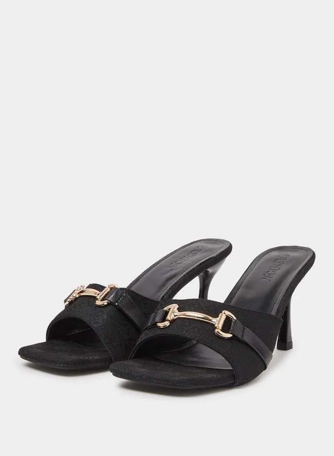Take Two  Black High-Heel Sandals with Buckle Detail for Women | Best Price UAE