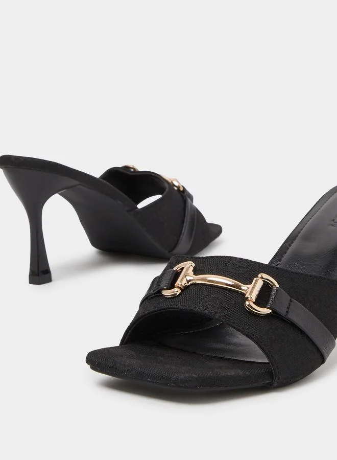 Black High-Heel Sandals with Buckle Detail