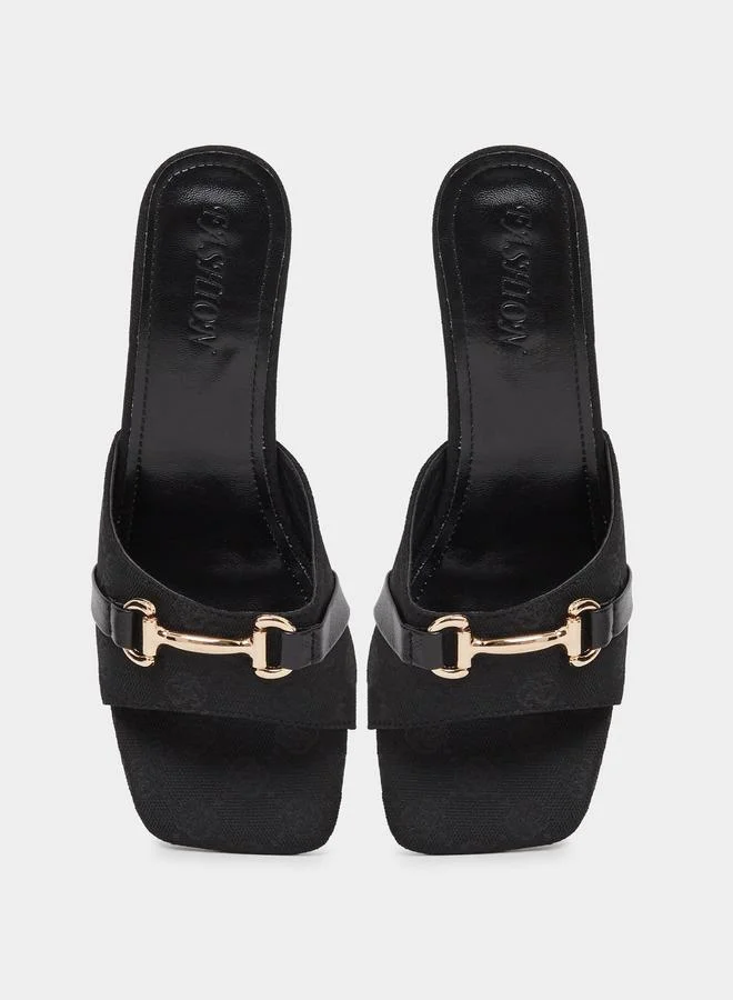Take Two  Black High-Heel Sandals with Buckle Detail for Women | Best Price UAE